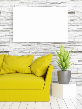 Boş çerçeve ile modern parlak iç. 3D render