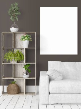 Boş çerçeve ile modern parlak iç. 3D render