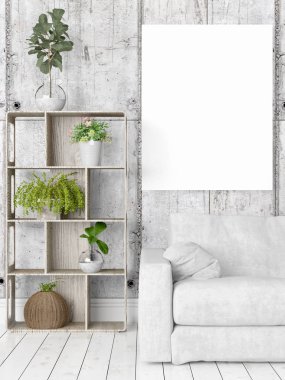 Boş çerçeve ile modern parlak iç. 3D render