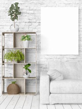 Boş çerçeve ile modern parlak iç. 3D render
