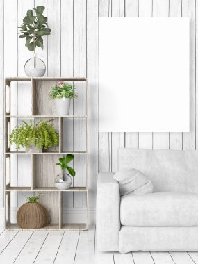 Boş çerçeve ile modern parlak iç. 3D render