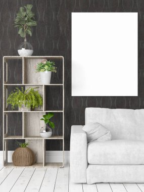 Boş çerçeve ile modern parlak iç. 3D render