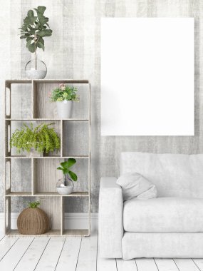 Boş çerçeve ile modern parlak iç. 3D render