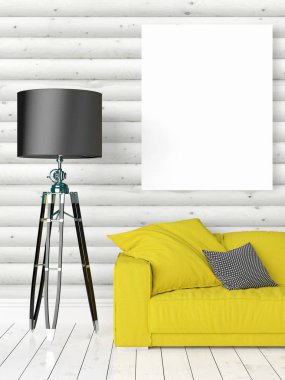 Boş çerçeve ile modern parlak iç. 3D render