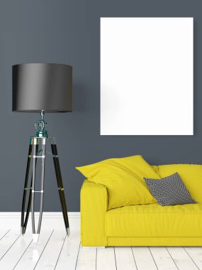 Boş çerçeve ile modern parlak iç. 3D render