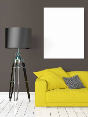 Boş çerçeve ile modern parlak iç. 3D render