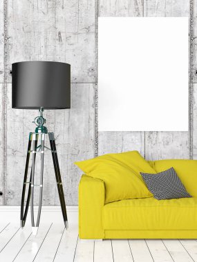 Boş çerçeve ile modern parlak iç. 3D render