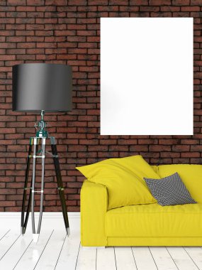 Boş çerçeve ile modern parlak iç. 3D render