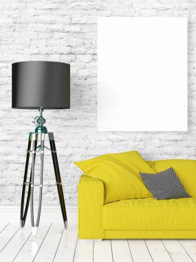 Boş çerçeve ile modern parlak iç. 3D render