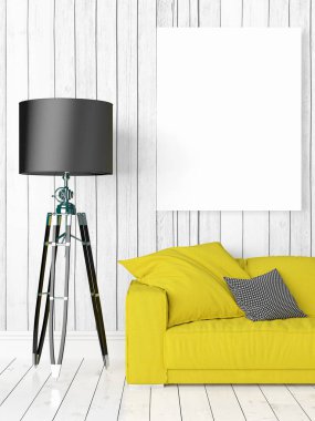 Boş çerçeve ile modern parlak iç. 3D render