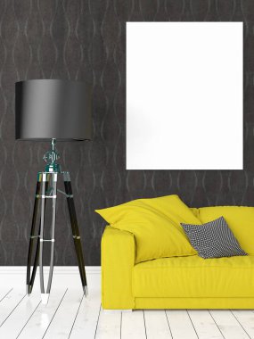 Boş çerçeve ile modern parlak iç. 3D render