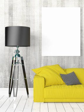 Boş çerçeve ile modern parlak iç. 3D render