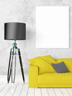 Boş çerçeve ile modern parlak iç. 3D render