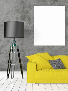 Boş çerçeve ile modern parlak iç. 3D render