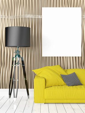 Boş çerçeve ile modern parlak iç. 3D render