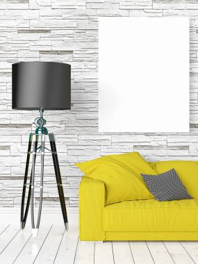 Boş çerçeve ile modern parlak iç. 3D render