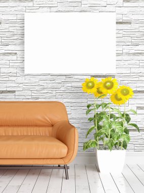 Boş çerçeve ile modern parlak iç. 3D render