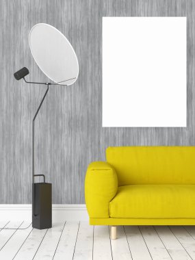 Boş çerçeve ile modern parlak iç. 3D render