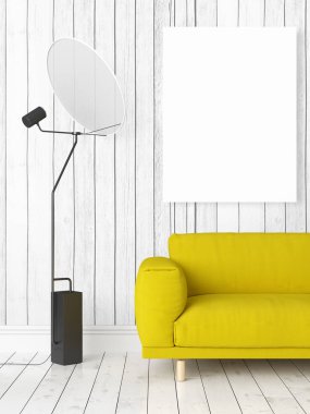 Boş çerçeve ile modern parlak iç. 3D render