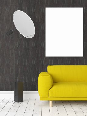 Boş çerçeve ile modern parlak iç. 3D render