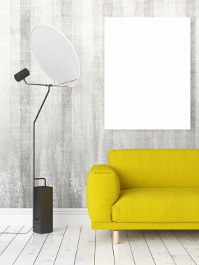 Boş çerçeve ile modern parlak iç. 3D render