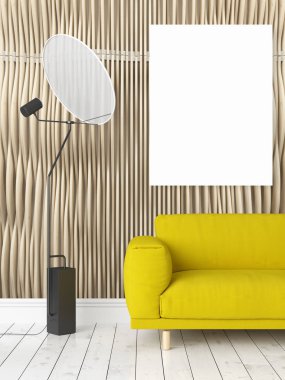 Boş çerçeve ile modern parlak iç. 3D render