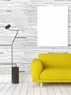 Boş çerçeve ile modern parlak iç. 3D render