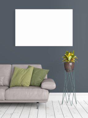 Boş çerçeve ile modern parlak iç. 3D render