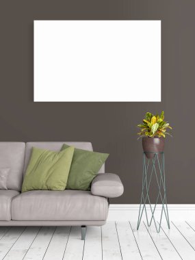 Boş çerçeve ile modern parlak iç. 3D render