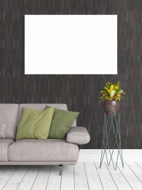 Boş çerçeve ile modern parlak iç. 3D render