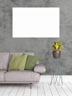 Boş çerçeve ile modern parlak iç. 3D render