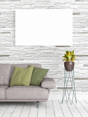 Boş çerçeve ile modern parlak iç. 3D render