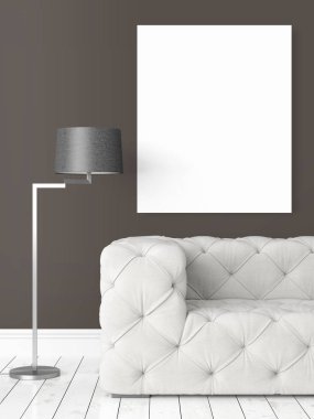 Boş çerçeve ile modern parlak iç. 3D render