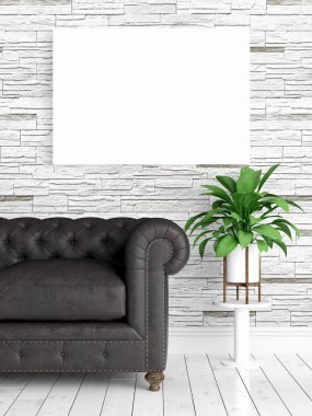 Boş çerçeve ile modern parlak iç. 3D render