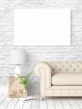 Boş çerçeve ile modern parlak iç. 3D render