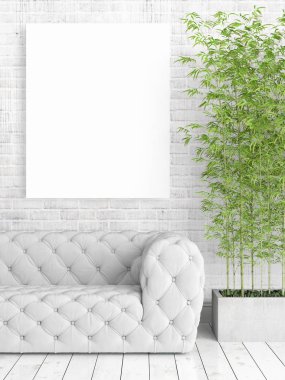 Boş çerçeve ile modern parlak iç. 3D render