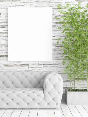 Boş çerçeve ile modern parlak iç. 3D render