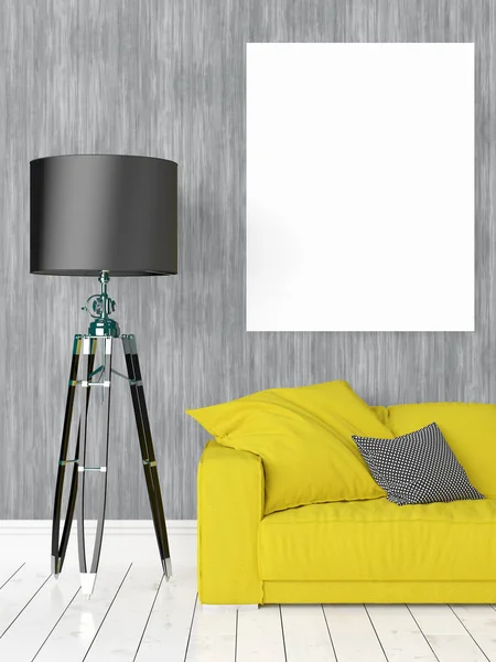 Boş çerçeve ile modern parlak iç. 3D render