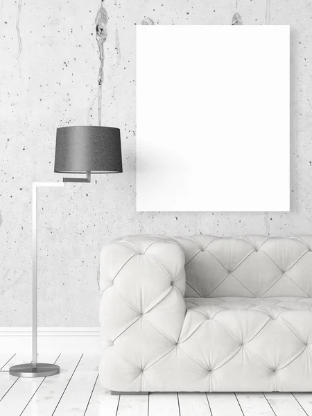 Moderne lichte interieur met lege kader. 3D-rendering — Stockfoto
