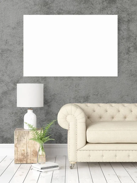 Modern bright interior with empty frame . 3D rendering — Stock Photo, Image