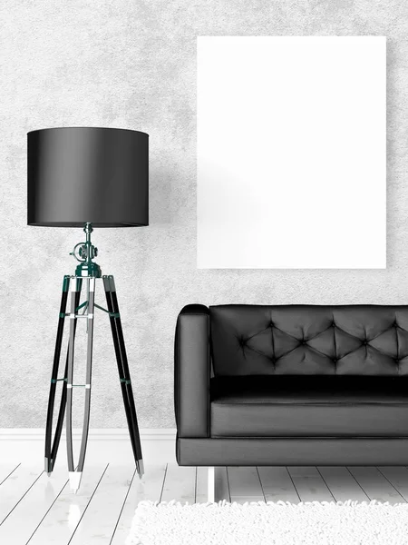 Modern bright interior with empty frame . 3D rendering — Stock Photo, Image