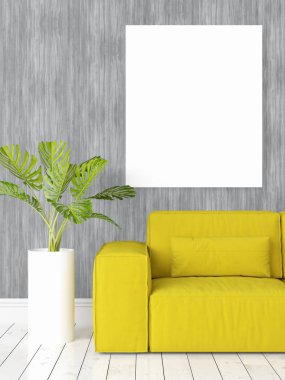 Boş çerçeve ile modern parlak iç. 3D render