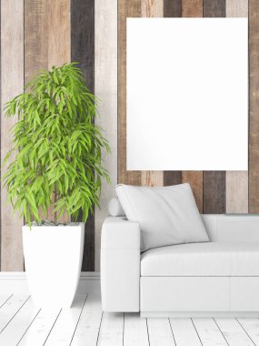 Boş çerçeve ile modern parlak iç. 3D render