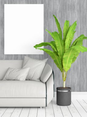 Boş çerçeve ile modern parlak iç. 3D render