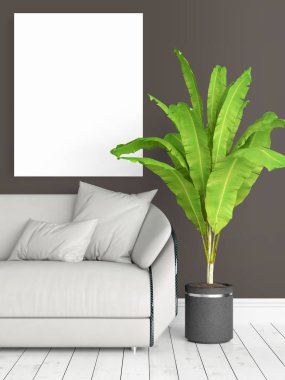 Boş çerçeve ile modern parlak iç. 3D render