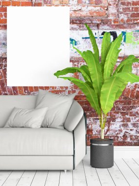 Boş çerçeve ile modern parlak iç. 3D render