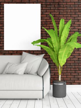 Boş çerçeve ile modern parlak iç. 3D render