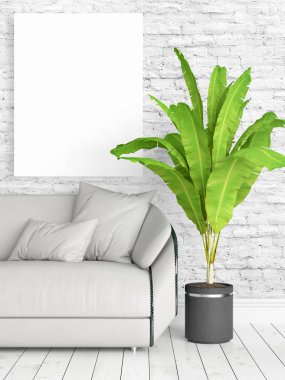 Boş çerçeve ile modern parlak iç. 3D render