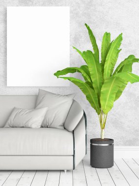 Boş çerçeve ile modern parlak iç. 3D render