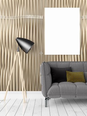 Boş çerçeve ile modern parlak iç. 3D render